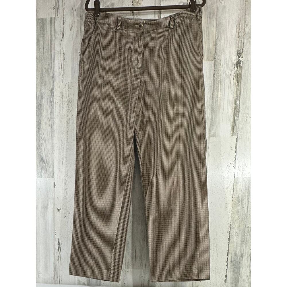LL Bean Womens Pants Slacks Size 14 (32x29) Tan Brown Houndstooth High Rise